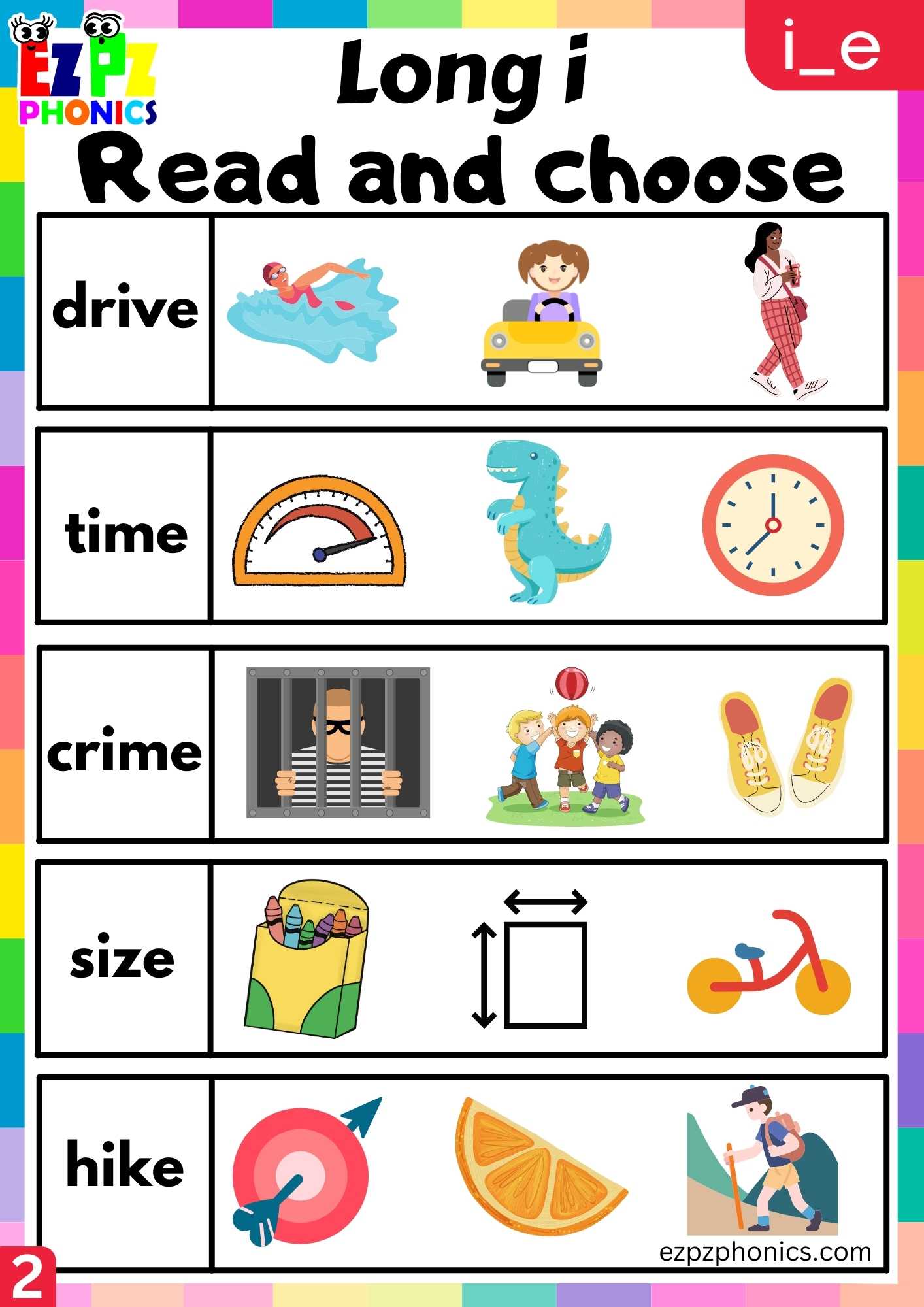 Group2 I_E Words Read And Choose Long I Phonics Worksheet